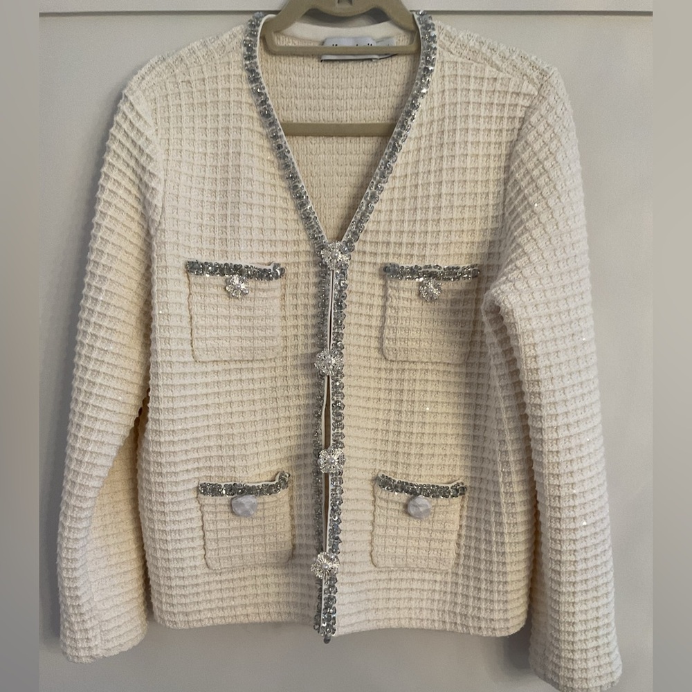 Self portrait Elegant Cream Jacket with Silver Accents